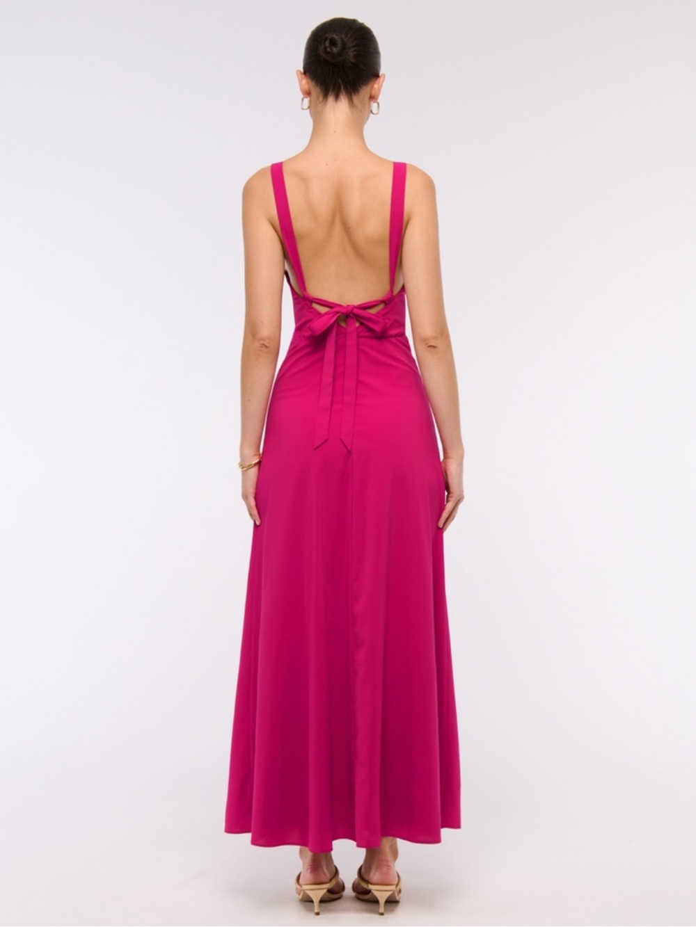 Abercrombie & Fitch Dipped-Waist Hardware Maxi Dress in Magenta Medium Petite - Picture 5 of 10